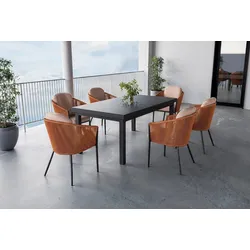 OUTFLEXX Tavio Garten-Essgruppe, anthrazit/orange, Alu/Rope-Geflecht, ausziehbare Tischplatte 180/240 x 100 cm, 6 Diningsessel