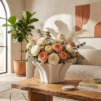 Sagebrook Home "Porcelain Modern Decorative Vase Abstract Ruffled Design - 8"" Ivory"