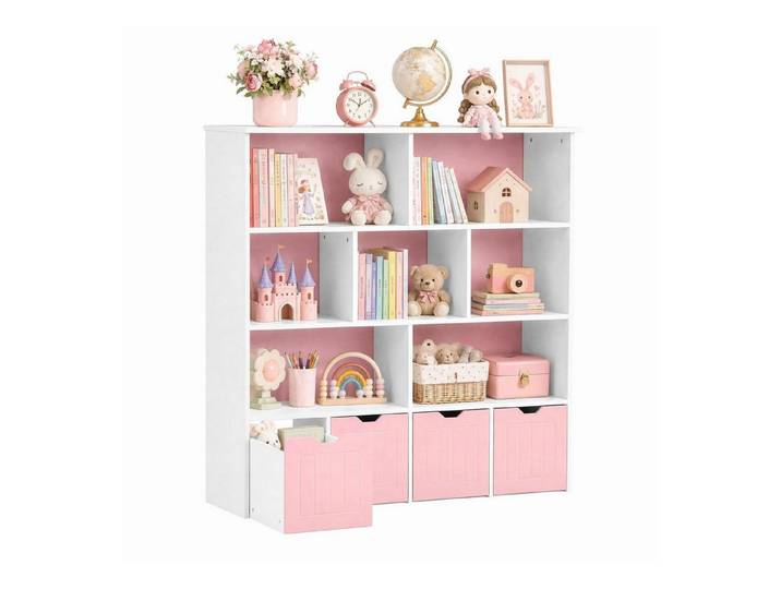 LuxusKollektion Kinderregal Kinderzimmerregal Rosa mit 4 Rollkisten, 1-tlg.