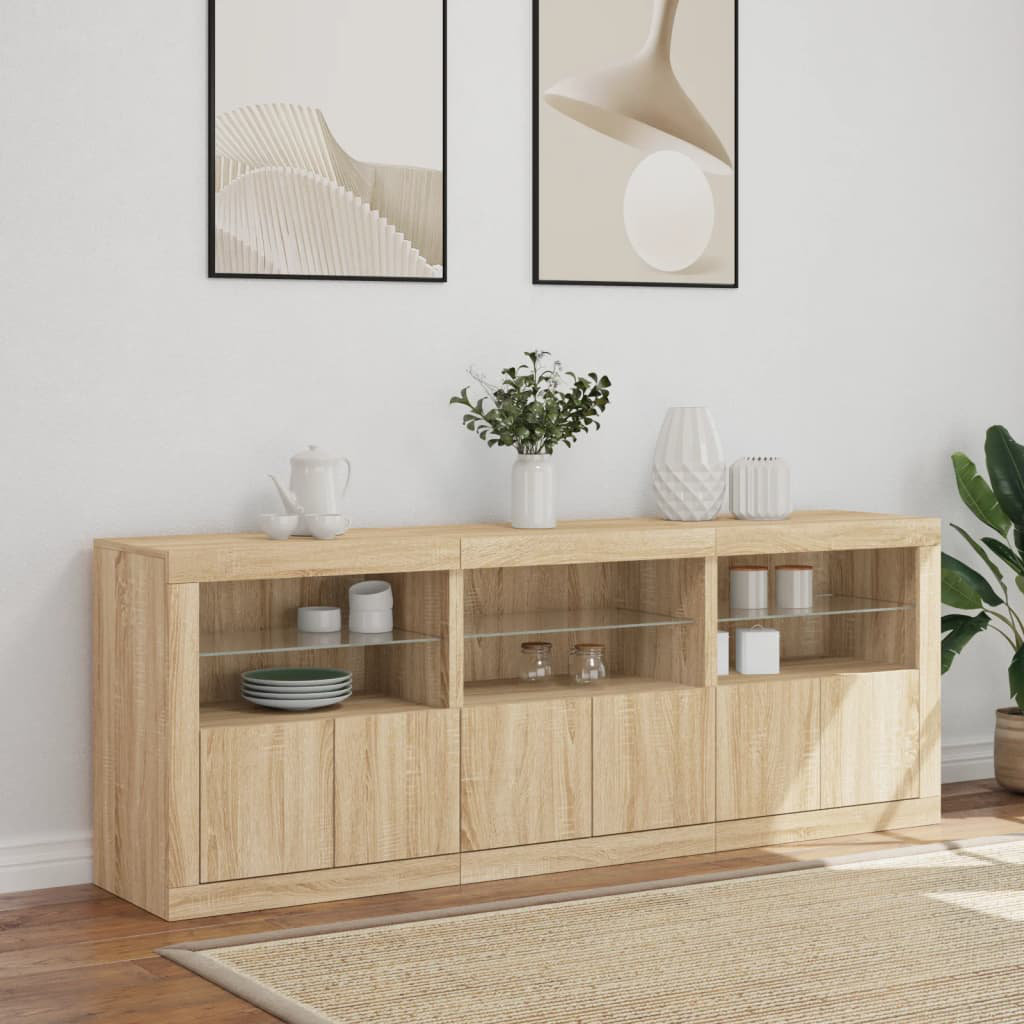 Metro Barzykin 181.5 cm W Glass Sideboard Sonoma Oak 67cm H X 181.5cm W X 37cm D