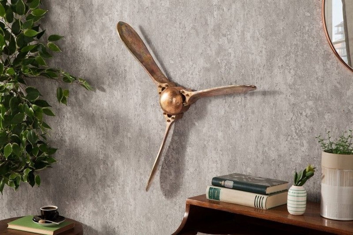 Invicta Interior Authentieke wanddecoratie SCREW III gevlamd koperen vliegtuigpropeller 60cm
