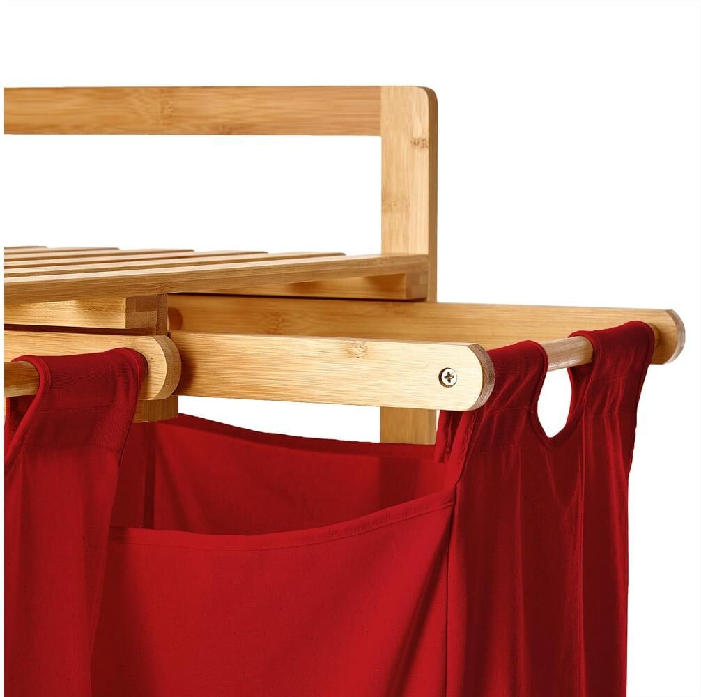 Wäschekorb LUMALAND "Bambus 60 l", rot (braun, rot), B:73cm H:73cm T:33cm, Bambus, Wäschesammler, Wäschekorb braun, rot 60 l