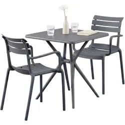 CLP Gartenmöbel-Set wetterfest Avena, mit 2 Stapelstühlen und quadratischem Esstisch 72x72cm, Sitzgruppe für Balkon, Terrasse und Garten
