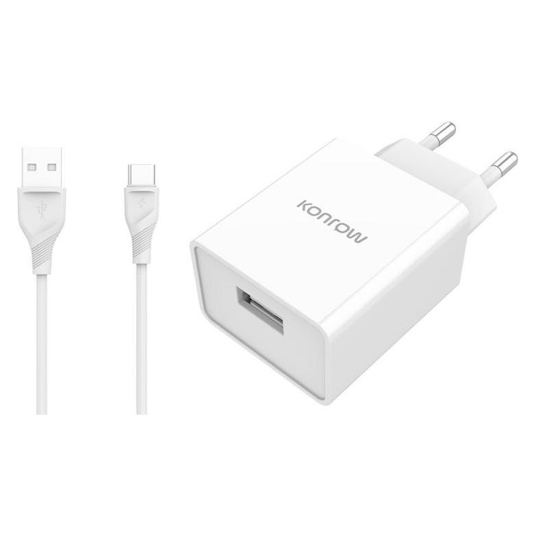 Konrow KK12AATC - Komplettes Netzladegerät (12W USB-Adapter & abnehmbares USB Typ C-Kabel, 1m) Bl (12 W) (47121700)