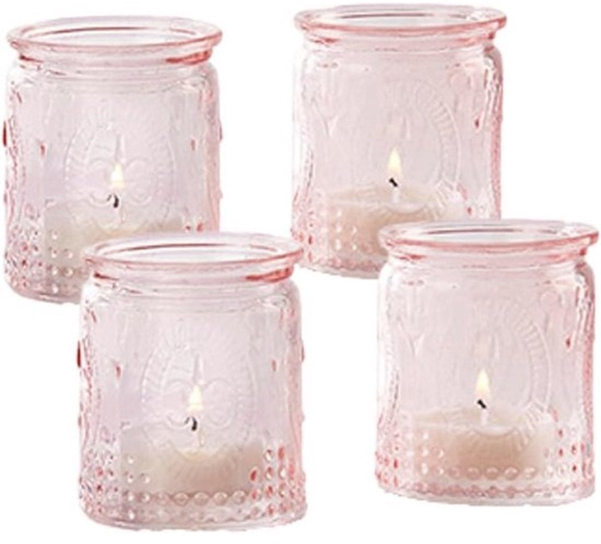 Vintage Roze Glazen Theelichthouder Set van 4