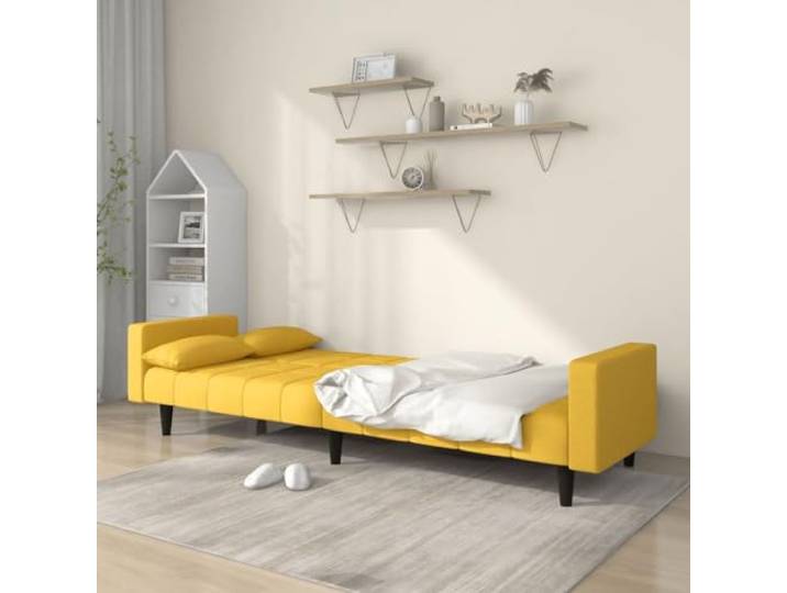 KTHLBRH Schlafsofa 2-Sitzer gelb mit 2 Kissen Struktur aus Holz, Stoff 100 % Polyester, umwandelbar, 110 kg pro Sitzplatz
