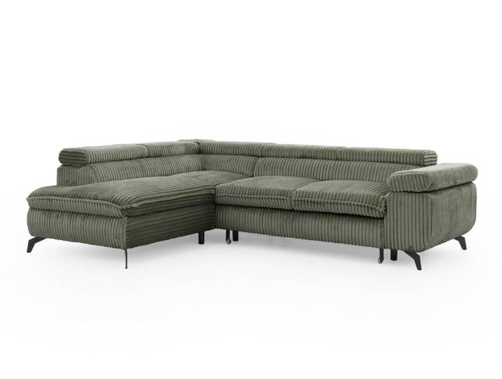 Canapé d’angle convertible, tissu corduroy avec appuie-têtes réglables
