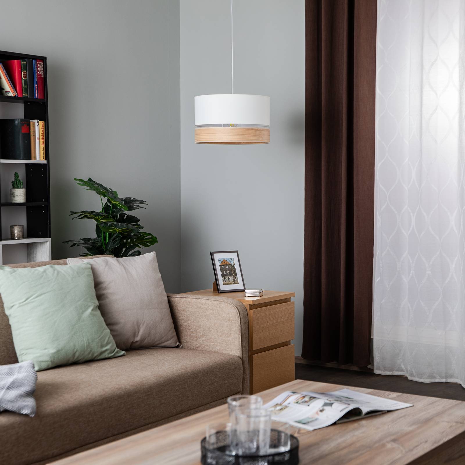 Hängelampe Levo Duolla, dimmbar, weiß / opal, für Wohn- / Esszimmer, Textil / Stoff / Seide, Pendelleuchte