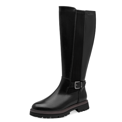 Stiefel MARCO TOZZI, Damen, Gr. 40, schwarz, Lederimitat, Textil, Schuhe Stiefel, Blockabsatz, Langschaftstiefel mit breitem Stretcheinsatz