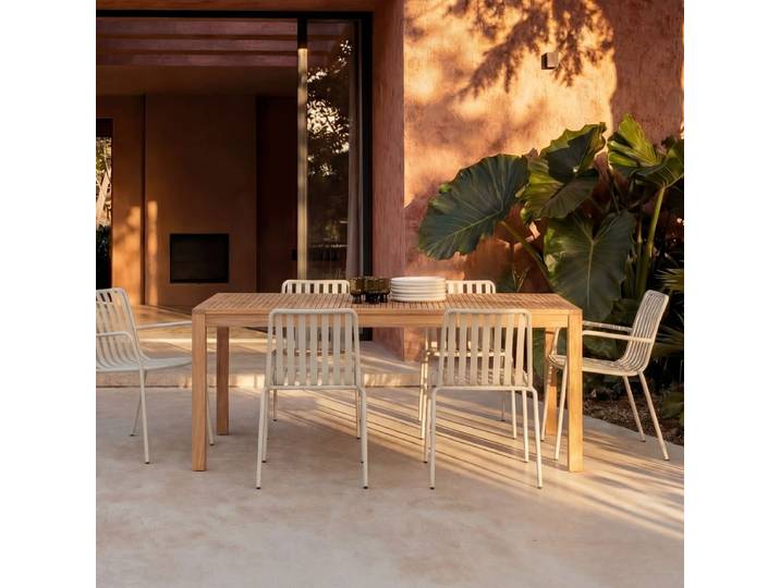 Gartenmöbel Set aus massivem Teak und Metall Cream 6 PlätzeGartenmöbel Set aus massivem Teak und schwarzem Metall 6 Plätze Teo - Beige - Teak