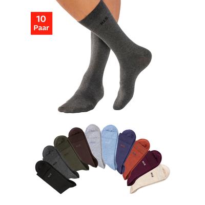 Socken H.I.S, Herren, Gr. 47-48, bunt (1x marine, 1x orange, 1x khaki, 1x plum, 1x beige, meliert, 1x jeans, meliert, 1x grau, meliert, 1x anthrazit, meliert, 1x braun, 1x schwarz), Baumwollmischung, unifarben, elastisch, Socken Socken, mit farbigem...