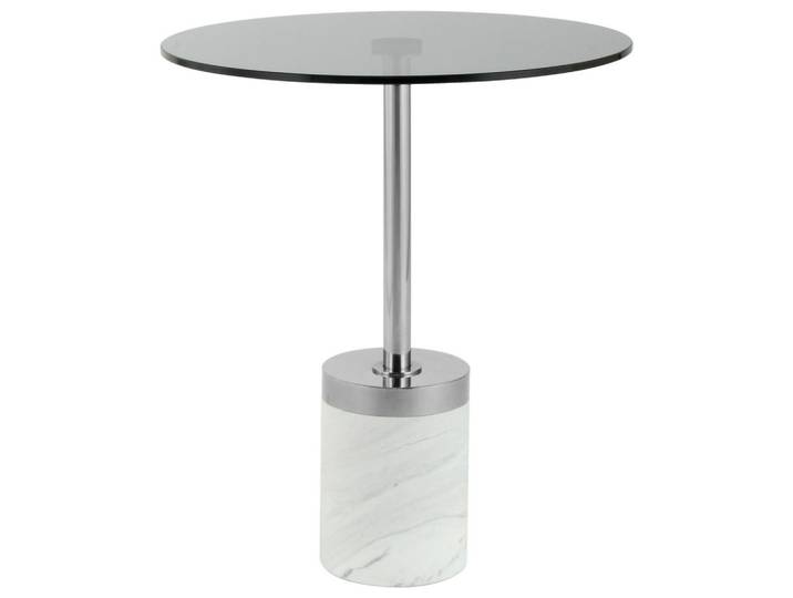 Kayoom Beistelltisch, Graphit, Weiß, Metall, Glas, Stein, rund, Sockel, 46x53x46 cm, Wohnzimmer, Wohnzimmertische, Beistelltische, Beistelltische Metall