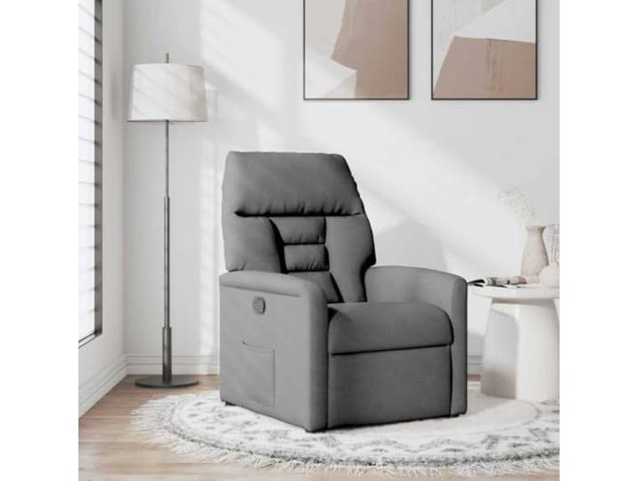 Relaxsessel Dunkelgrau Stoff mit Manueller Reclining-Funktion Stoffbezug,breite Armlehnen,Holz-und-Metallrahmen,135 Grad Neigung,Griff rechts