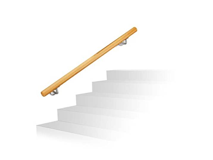 Relaxdays Handlauf Holz, Buche, zwischen 100-200 cm, m. Wandhalterung, mit Dübeln, rustikal 42 mm Durchmesser, natürlich