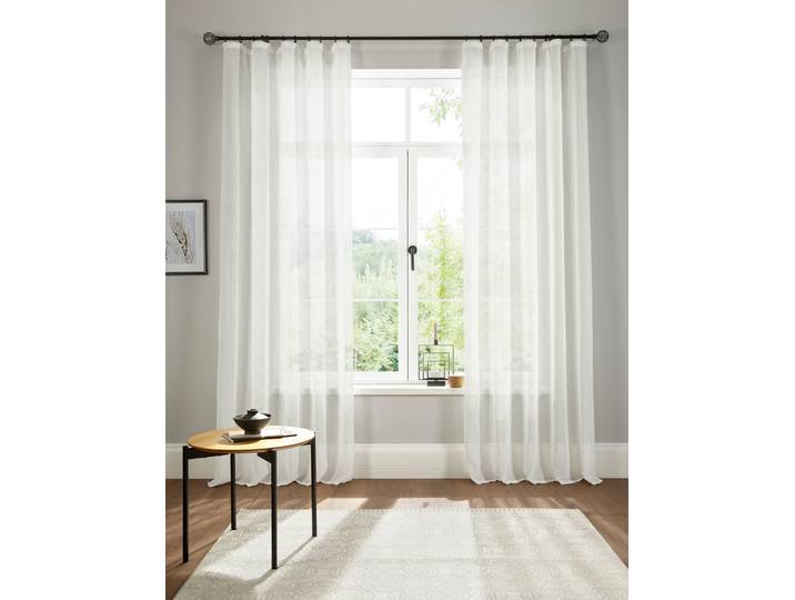 Gardine GOODPRODUCT Fiete, 1 Stück, Leinen Optik, halbtransparent, Kräuselband Gr. 1, beige (natur), B:140cm H:145cm, Polyester, Gardinen, Gardine, Leinen Optik, Sichtschutz, halbtransparent, einfarbig, Leinenoptik