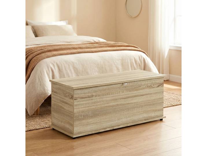 HOMCOM Banc Coffre Rangement 100x40x40cm Bois Naturel