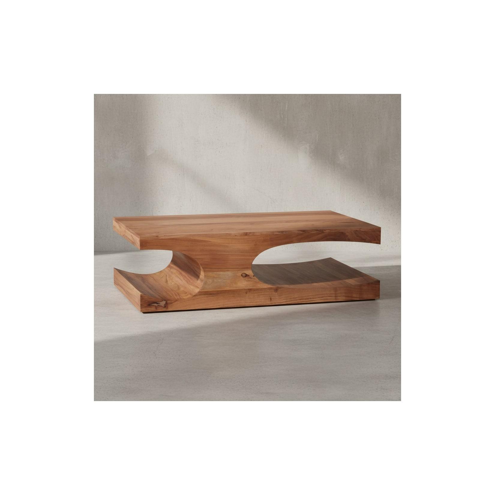KADIMA DESIGN Couchtisch TEKO Massivholz: 2 Ablagefächer, 118x38x70 cm, handgefertigt, pflegeleicht