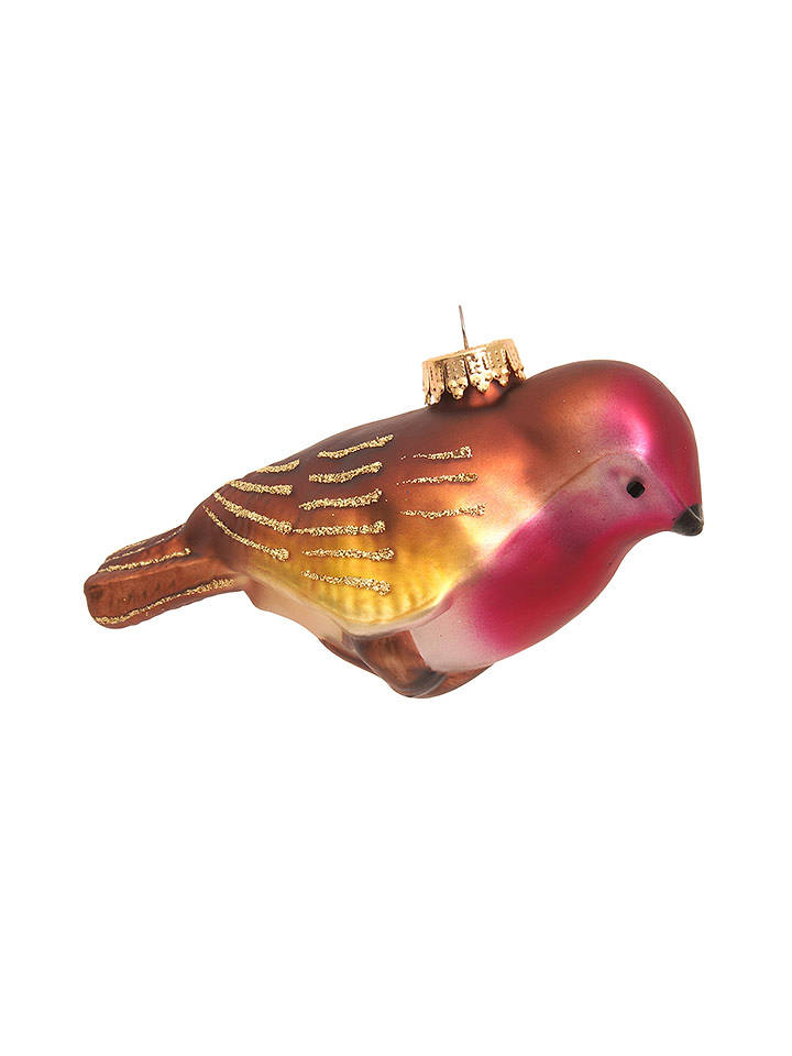 Krebs Glas Lauscha Christbaumornament "Rotkehlchen" in Hellbraun - (B)10 cm - onesize