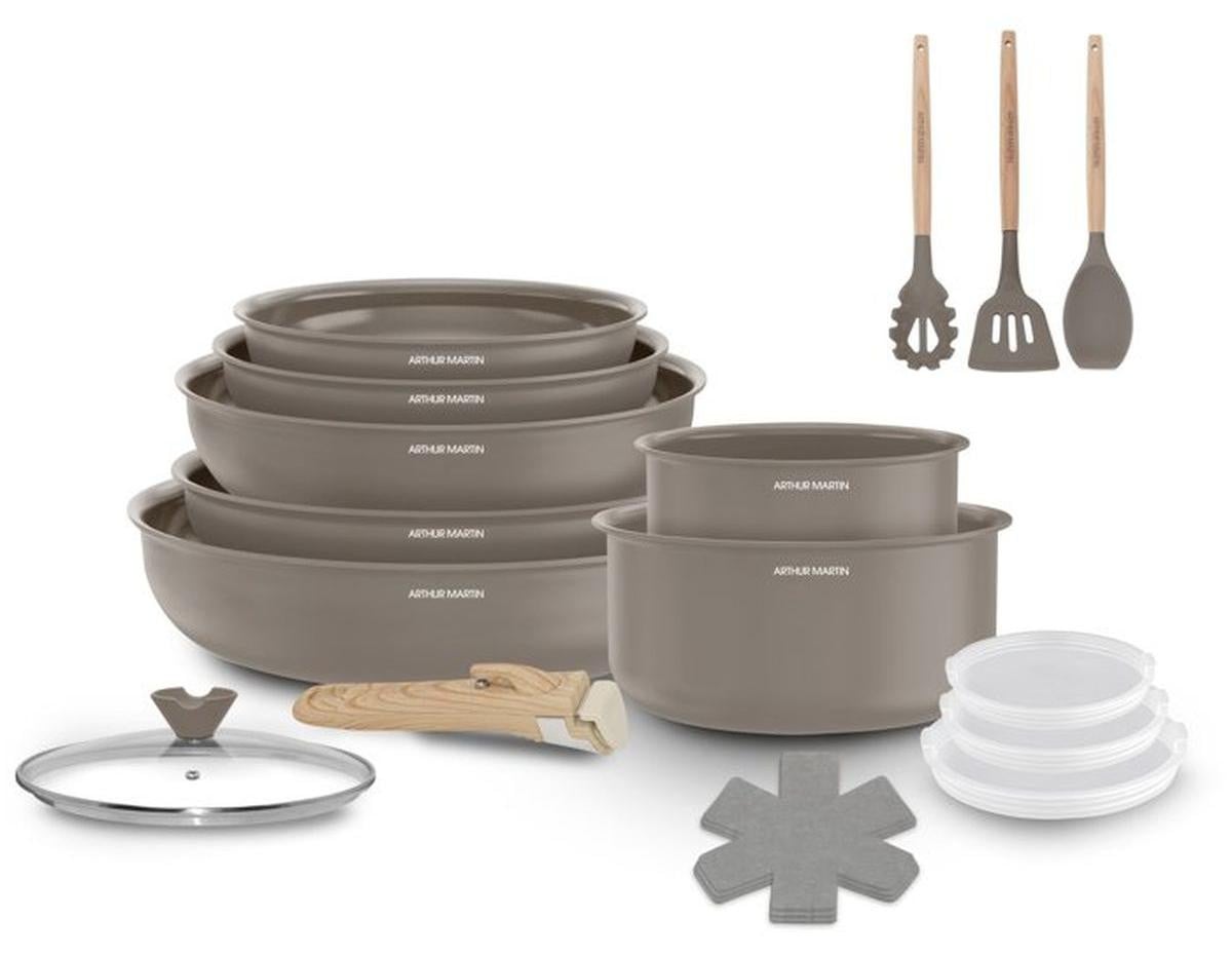 Arthur Martin AM7887 Keukenaccessoire set, 18-delig, met afneembare handgrepen, taupe