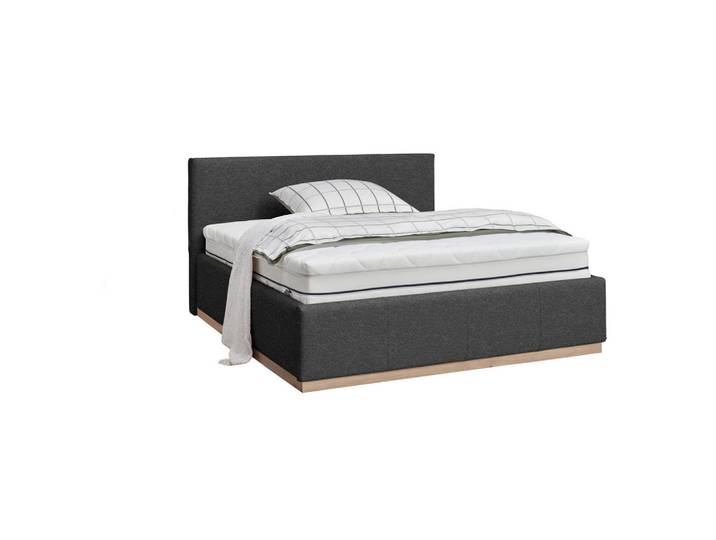 Lomoco Polsterbett, Anthrazit, Birke, Sperrholz, 2-Zonen, warmweiß, 180x200 cm, Made in EU, Bettkasten, Lattenrost, gepolstertes Kopfteil, Schlafzimmer, Betten, Polsterbetten