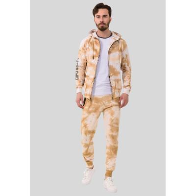 Trainingsanzug CIPO & BAXX "HOMEWEAR", Herren, Gr. L, braun, 80% Baumwolle, 15% Polyester, 5% Elasthan, bedruckt, Sportanzüge Trainingsanzug, mit Allover-Musterung