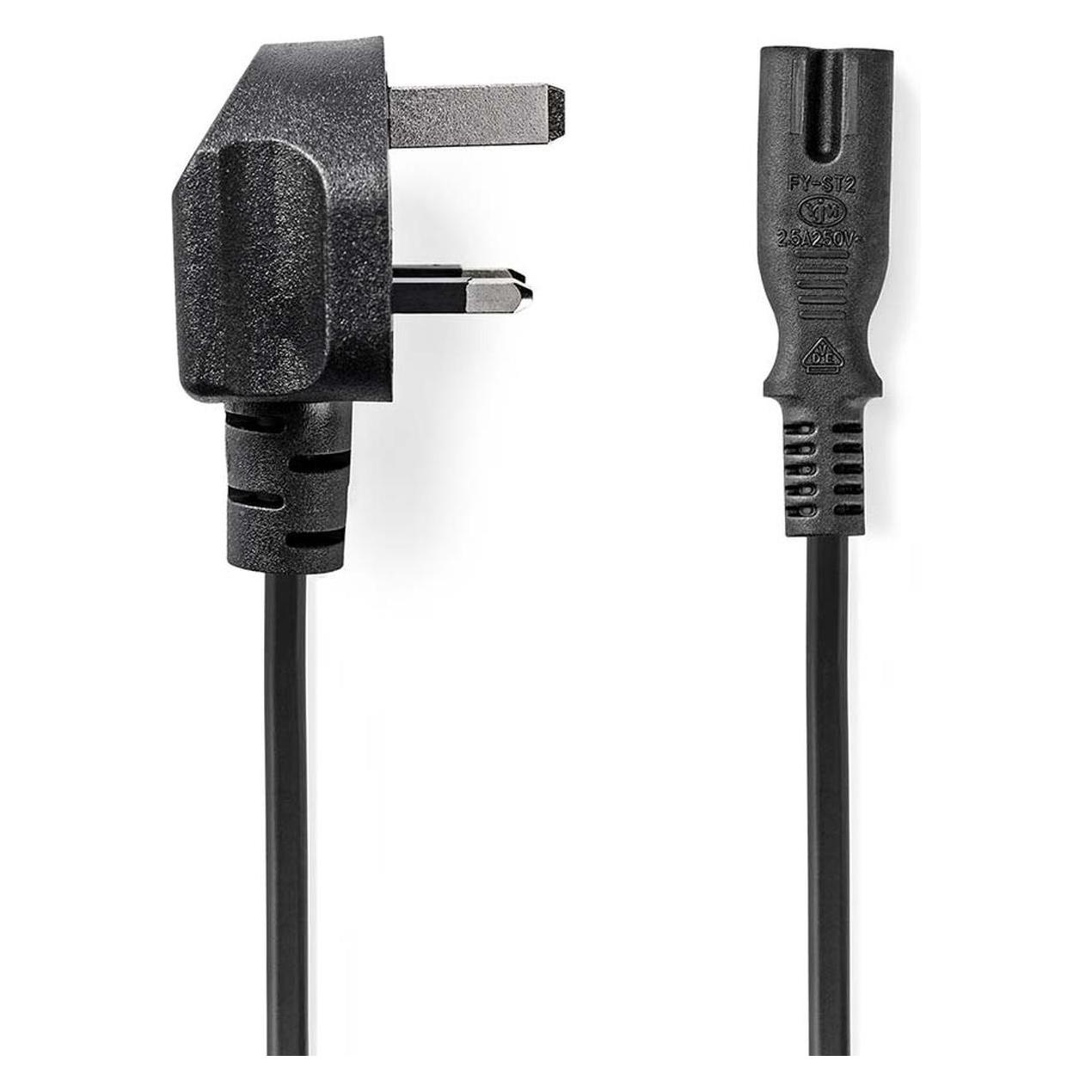 Nedis UK Stromkabel | UK Stecker | IEC-320-C7 | 5.00 m | Ja | 2 x 0.75 mm² | Kupfer | Rund | Vernick (5 m) (CEGL11140BK50)