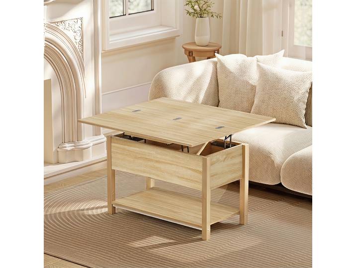 HOMCOM Table Basse Relevable Bois Naturel 100x45x50,5cm Salon