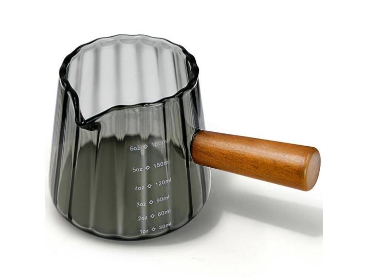 Messbecher Glas mit Holzgriff 180 ml, Grau, Backen & Backzubehör, Messbecher