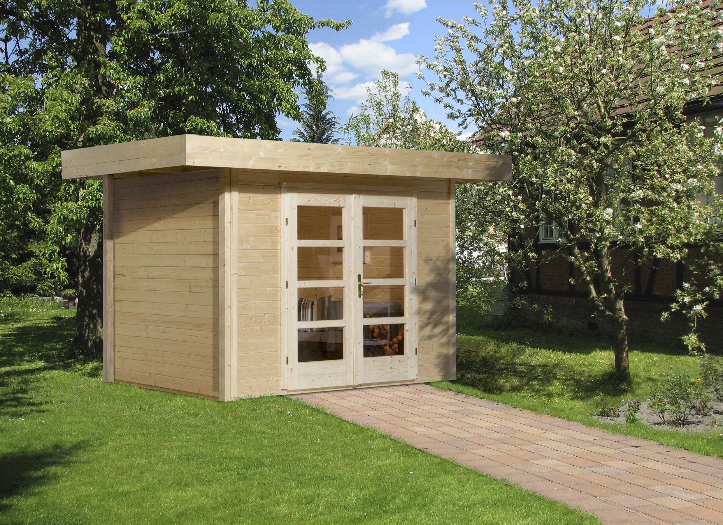 Gartenhaus WEKA "Designhaus 126 Plus", beige (naturbelassen), Fußboden im Gartenhaus, ohne Dacheindeckung, Massivholz, Gartenhäuser, Gartenhaus