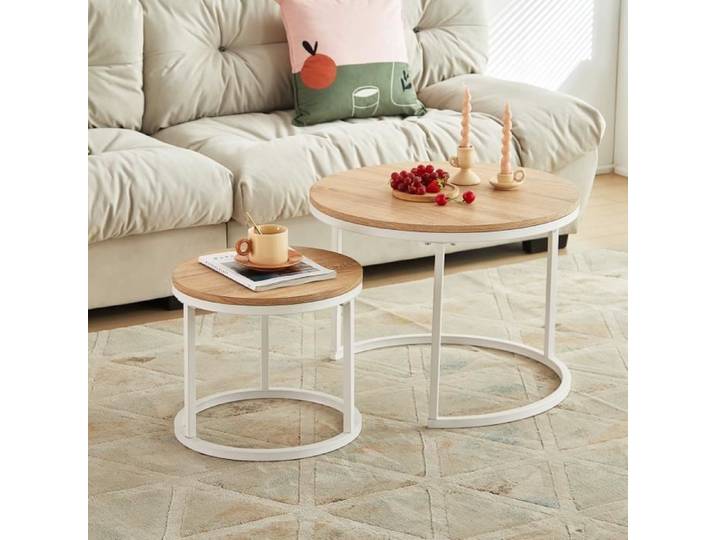 Lot de 2 table basse scandinave-table basse gigogne Ronde-table salon-60x45cm-40x35cm-couleur chêne