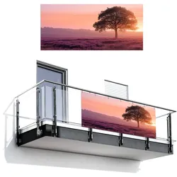 BALKON-SICHTSCHUTZ Baum - Heidekraut - Sonnenaufgang Witterungsbeständig 200x90 cm