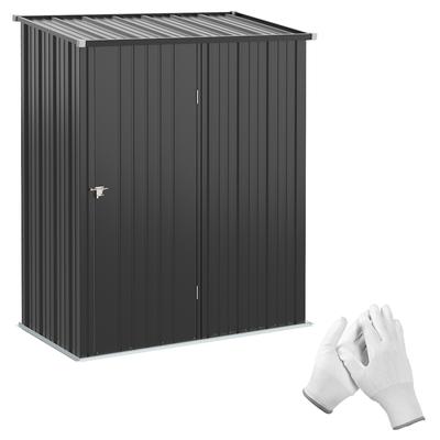 OKWISH Geräteschrank aus Stahl Schwarz 161,5x94,5x196 cm, verzinkt, abschließbare Tür, Pultdach, wasserabweisend