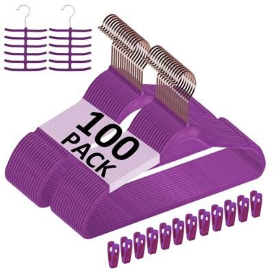 Set of 100 Non-Slip Velvet Hangers with 360° Swivel Hook Notched Shoulders Dorm Essentials for College Apartment