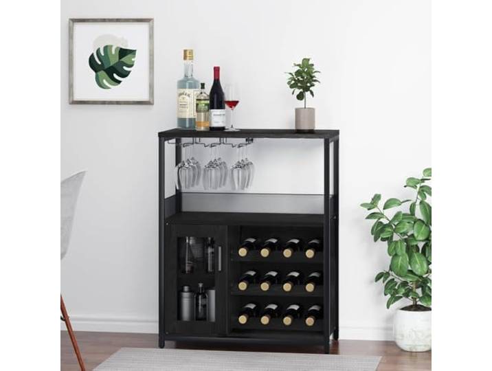 IDEALHOUSE Weinschrank Mit Weinregal Industrial Bar-Schrank Industrialer Wein-Barschrank mit verstellbaren Weinregalen, Glashaltern und Stauraum für Flaschen, Gläser und Getränke