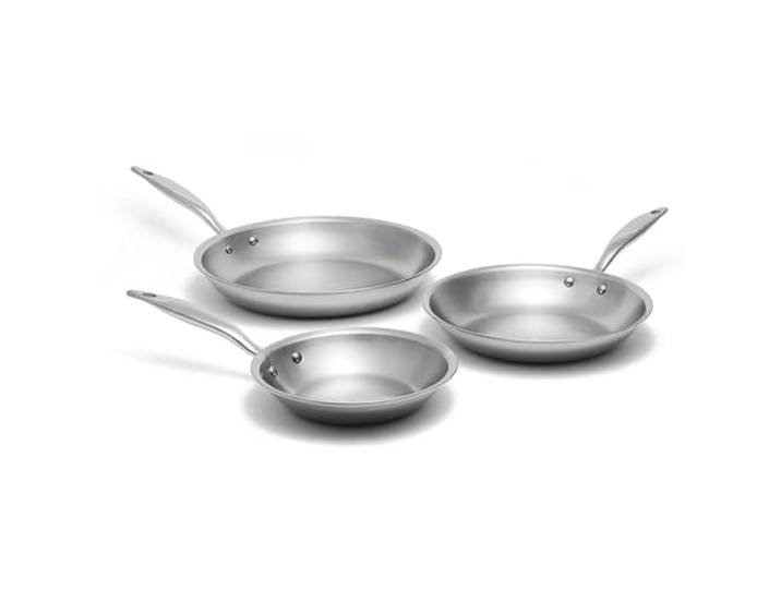 Heritage Steel 3-teiliges Bratpfannen-Set, hergestellt in den USA, Titan-Serie, 316Ti Pfanne mit kühlbleibendem Griff, vollständig verkleidete Edelstahlpfanne mit 5-lagiger Konstruktion,