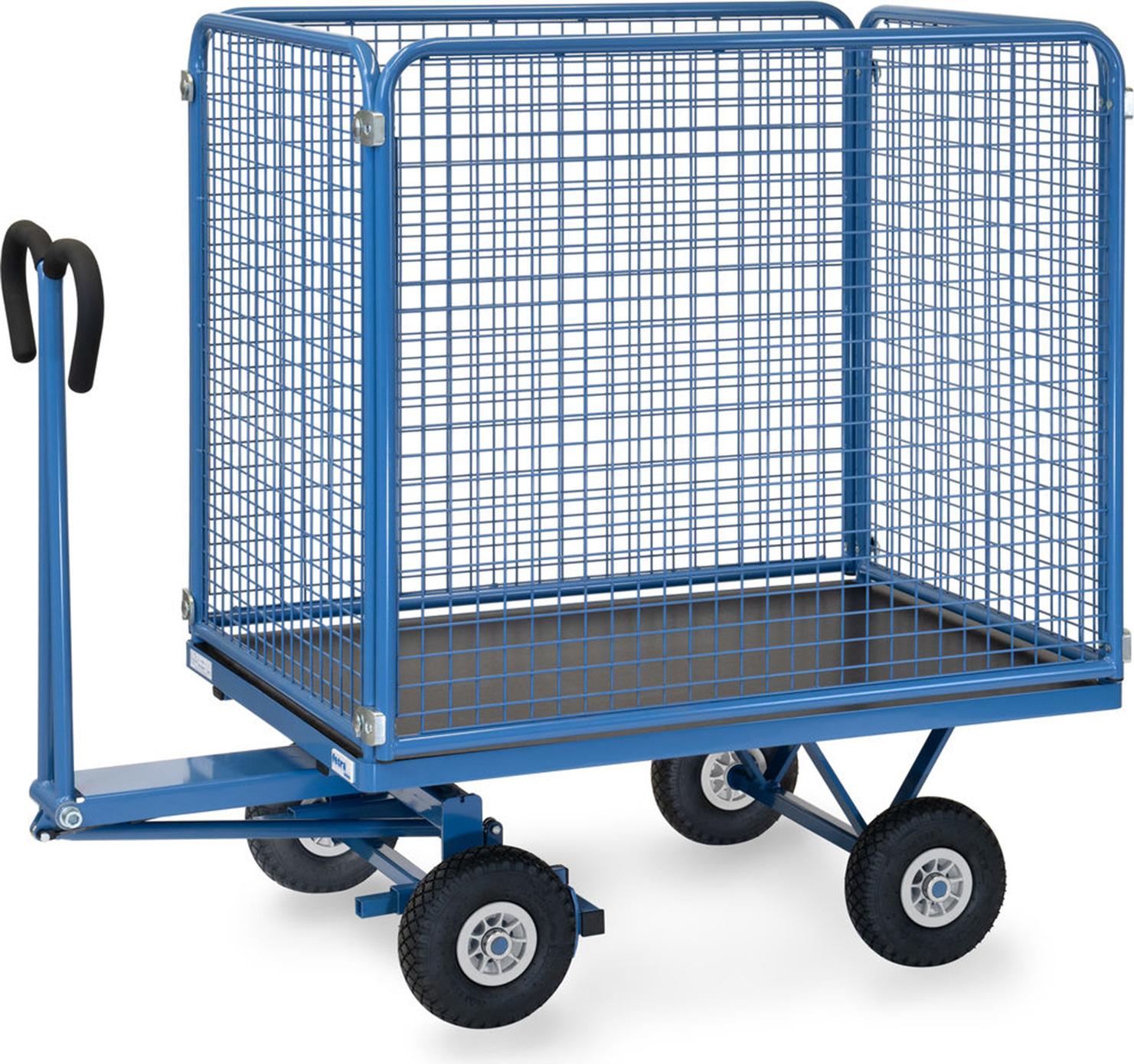 Fetra Handpritschenwagen mit hohen Drahtgitterwänden und Polyurethanbereifung, 1135x795mm Ladefläche 450kg Tragkraft