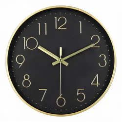 IvoQ Moderne Wanduhr - Schwarz/Gold - 30 cm - Lautloses Uhrwerk - 3D-Wanduhr