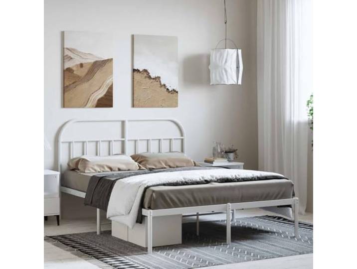 RJPLMFV Bettgestell, Metall, Weiß, 150 x 200 cm, ohne Matratze Pulverbeschichteter Stahl, inklusive Lattenrost, Unterbettaufbewahrung, Kopfteil inklusive