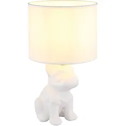 Tischlampe Bulldogge Hund Tischleuchte Keramik Nachttischlampe weiß Wohnzimmerlampe, Textil, 1x E27, LxH 23,3 x 40 cm