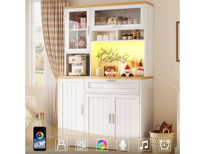 armoire haute de cuisine vitrée - 104x40x180 cm - Éclairage LED USB - Contrôle via application mobile - Portes vitrées
