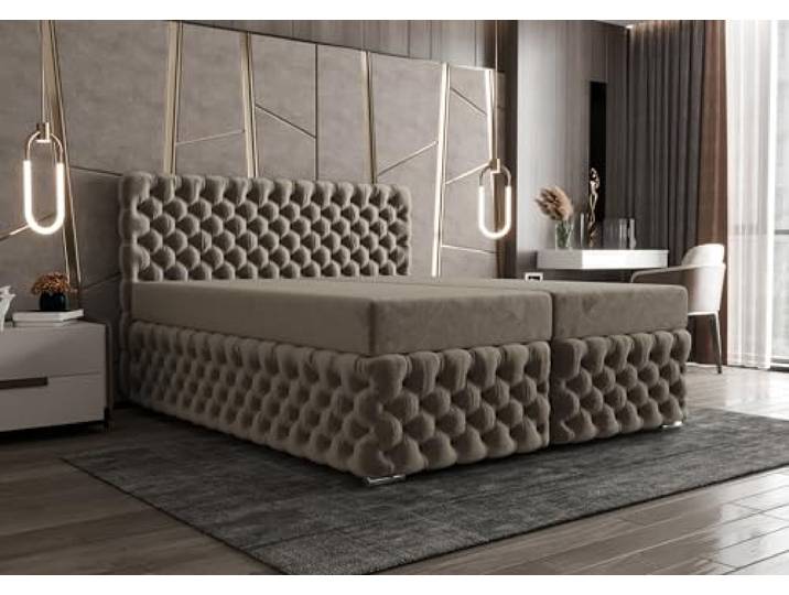 Verona Idee Boxspringbett Kong Glamour Bonell Matraze und Toper 4cm XXL Bettkasten 180x200cm - Beige