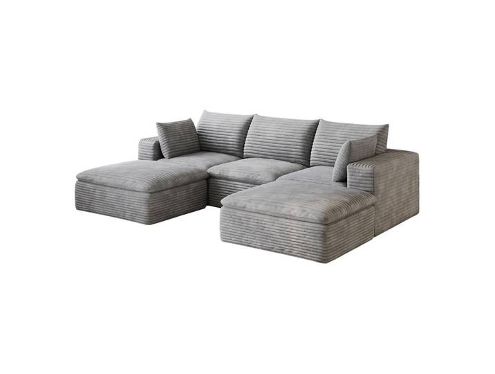 Modfu Wohnlandschaft aus Stoff 260 cm Grau mit abnehmbarer Polsterung und flexiblem Doppelschicht-Design, 260x60x160 cm, Wohnzimmer, Sofas & Couches, Wohnlandschaften, Wohnlandschaften in U-Form