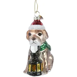 Christmas Decorations Christbaumschmuck Hund mit Laterne 10cm Glas Weihnachtskugeln Haustiere