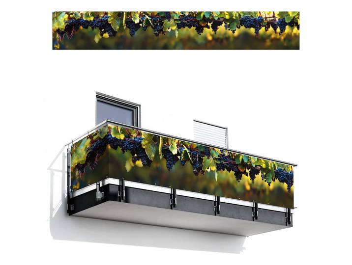 MuchoWow Balkon-Sichtschutz Trauben - Wein - Natur - Grün, Weinrot, Kunststoff, Rechteckig, 500x75 cm, Sonnenschutz, Sichtschutz