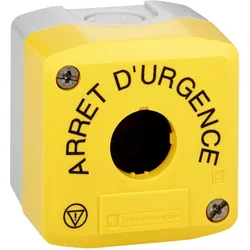 Schneider Electric XALK01HFR Leergehäuse, gelb, XAL-D, Kunststoff, grau, 1Ausschnitt, ARRET D”URGENCE/Logo ISO13850