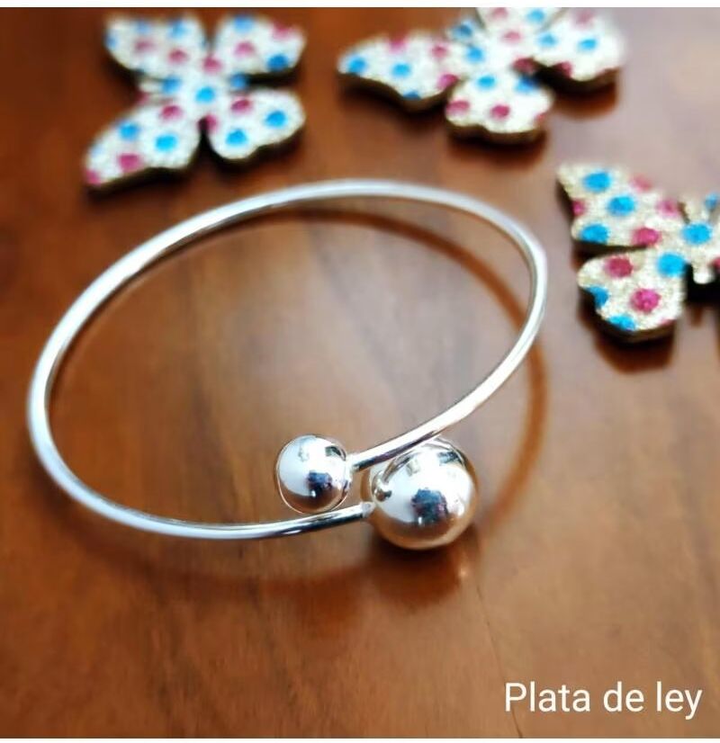 Pulsera Rígida Minoplata Con Bolas De Plata De Ley Talla Única Mujer