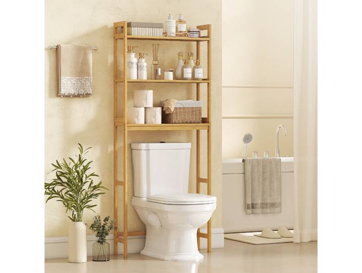kleankin Étagère WC Bambou 3 Niveaux Salle de Bain Naturel