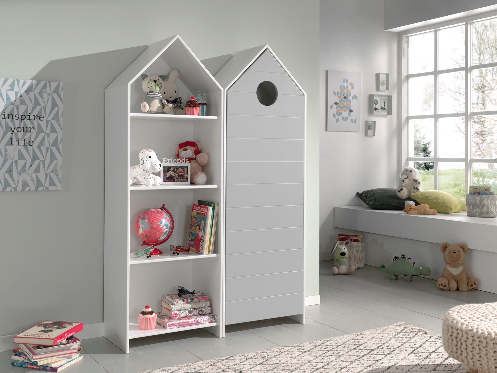 Jugendzimmer-Set VIPACK "Casami, best. aus 1 Schrank mit Drehtür, 1 Regalschrank, TOP modern", grau (weiß, grau), Schlafzimmermöbel-Sets, Jugendzimmer-Set weiß, grau Einheitsgröße