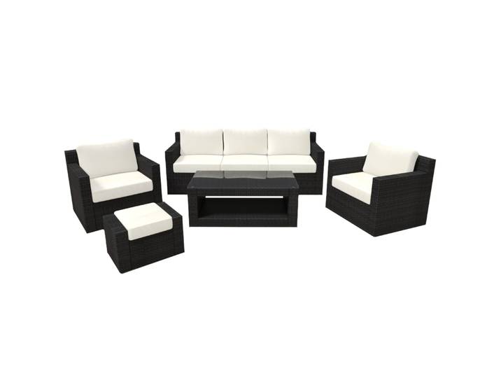 Rattanlounge MANILA schwarz/beige
