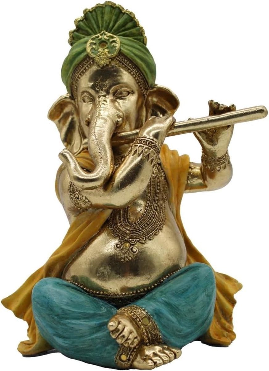 Ganesha Musica Figuur - Goud - Hoogte: 28 cm